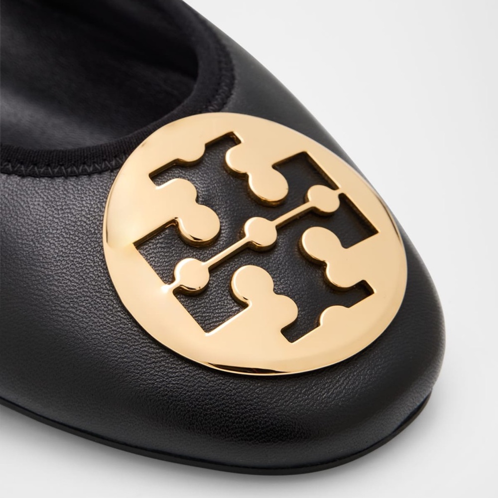 Tory Burch Black Flats with Gold Emblem - Picture 6 of 8